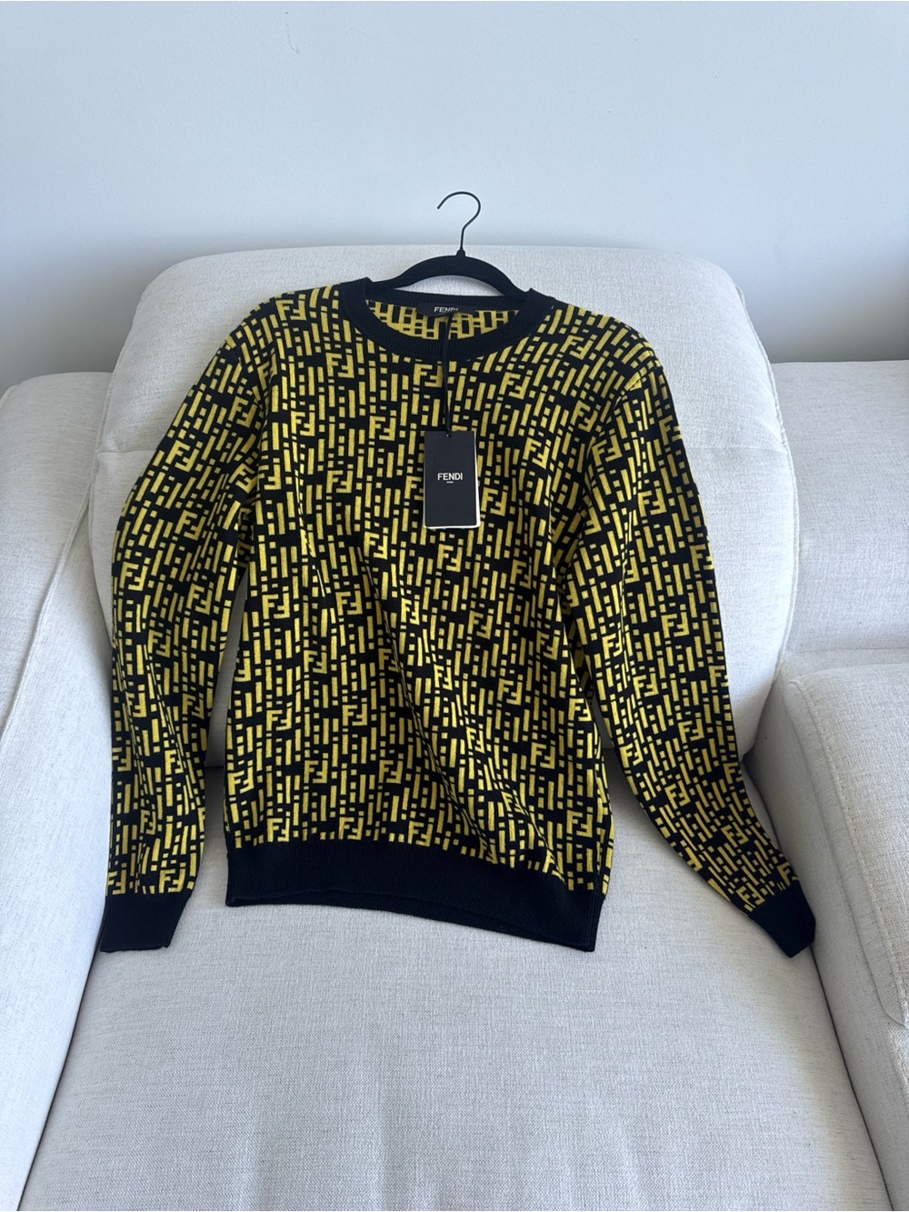 Fendi Black & Yellow Geometric Logo Crewneck Sweater